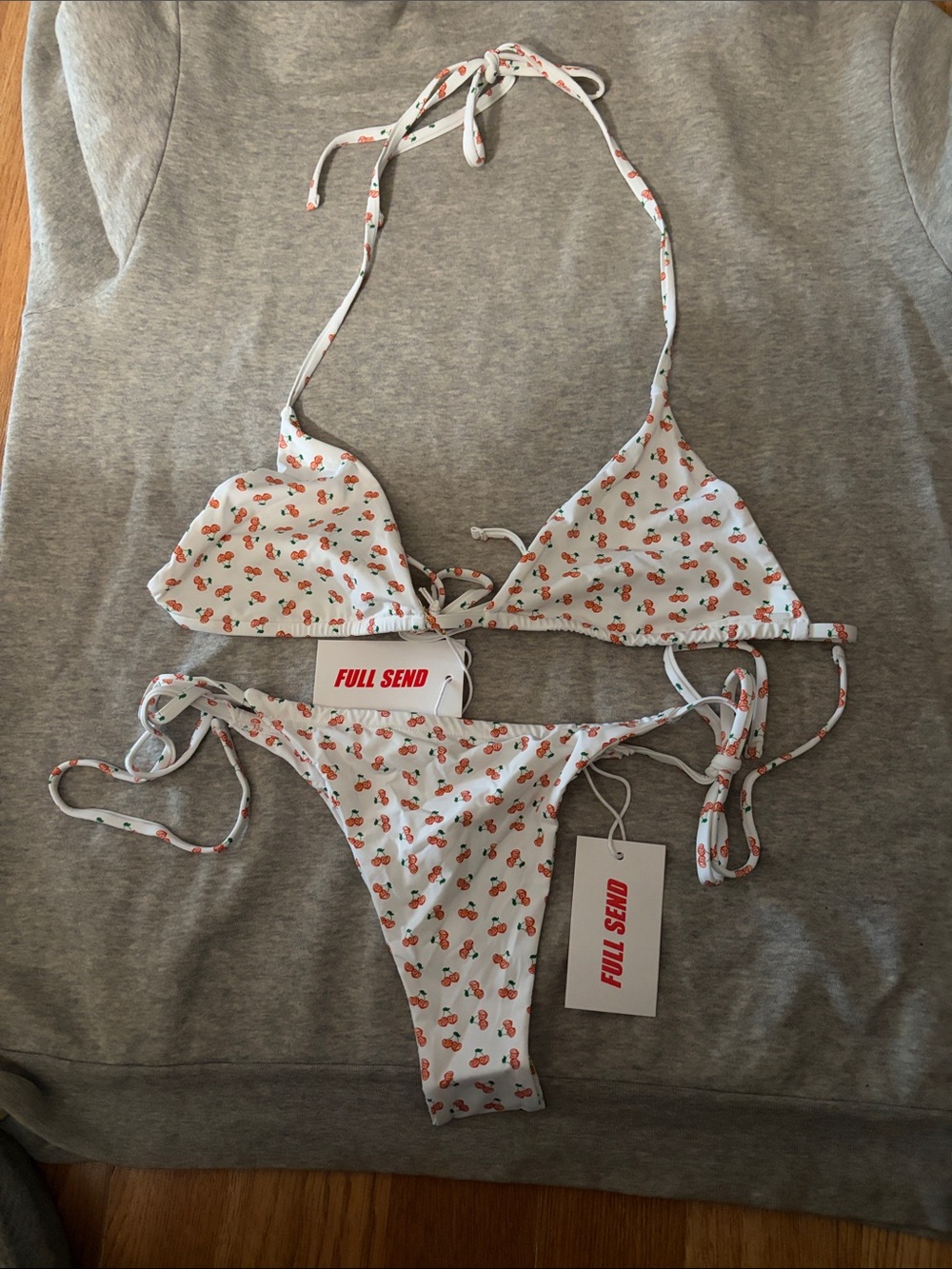 Full Send White Cherry Print Triangle Bikini size L